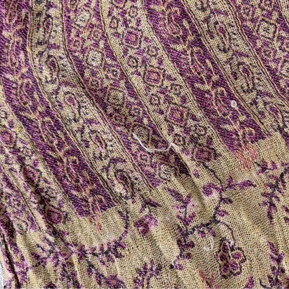 5/$25 Vintage Burgundy Tan Paisley Wrap Scarf With Fringe - Picture 9 of 13